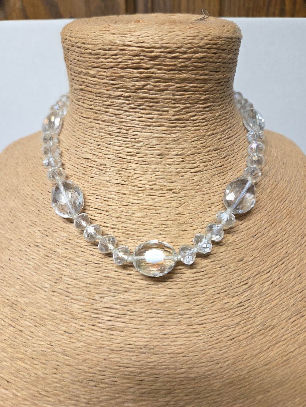 Vintage 50s Single Strand Double-knotted Faceted Crystal Choker Necklace